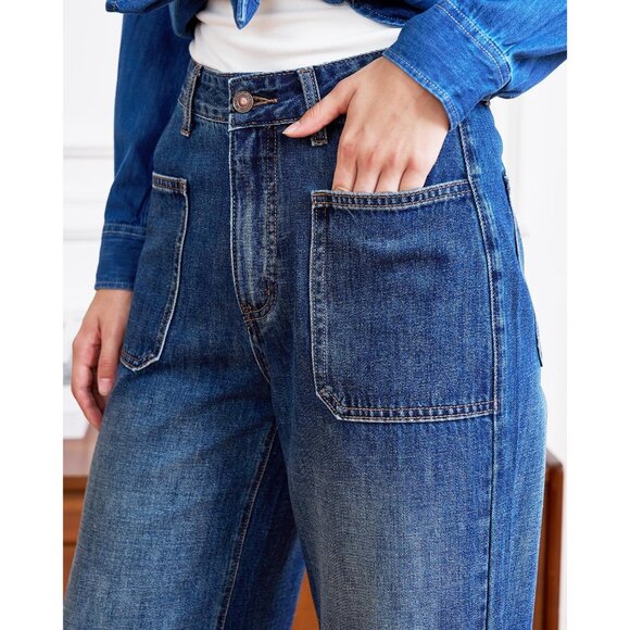 Women’s High Waisted Stretchy Wide Leg Jeans Tummy Control Casual Pants - Picture 3 of 7